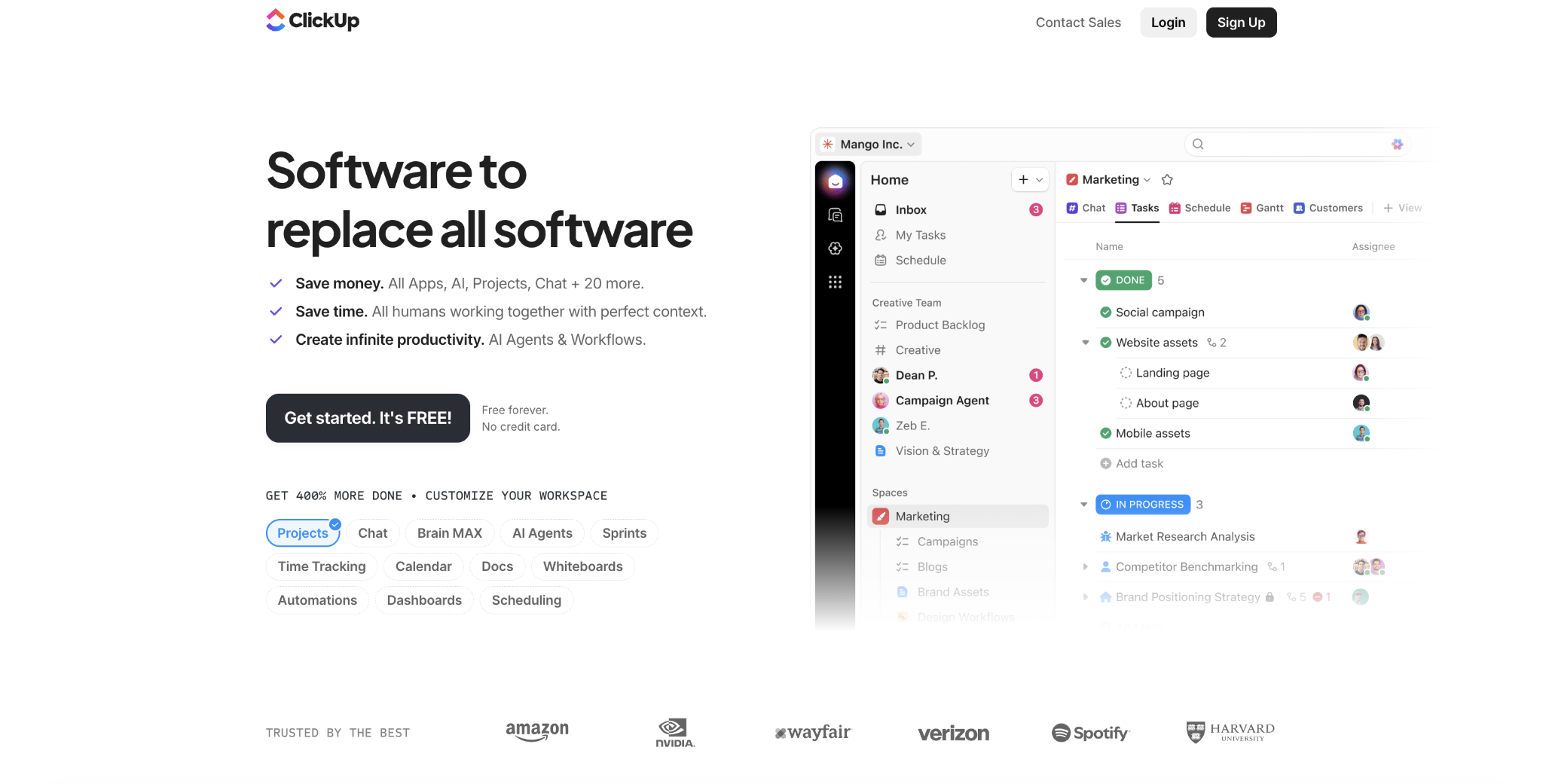 ClickUp landing page