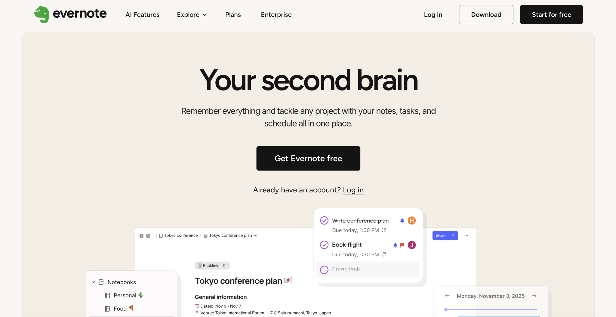 Evernote landing page