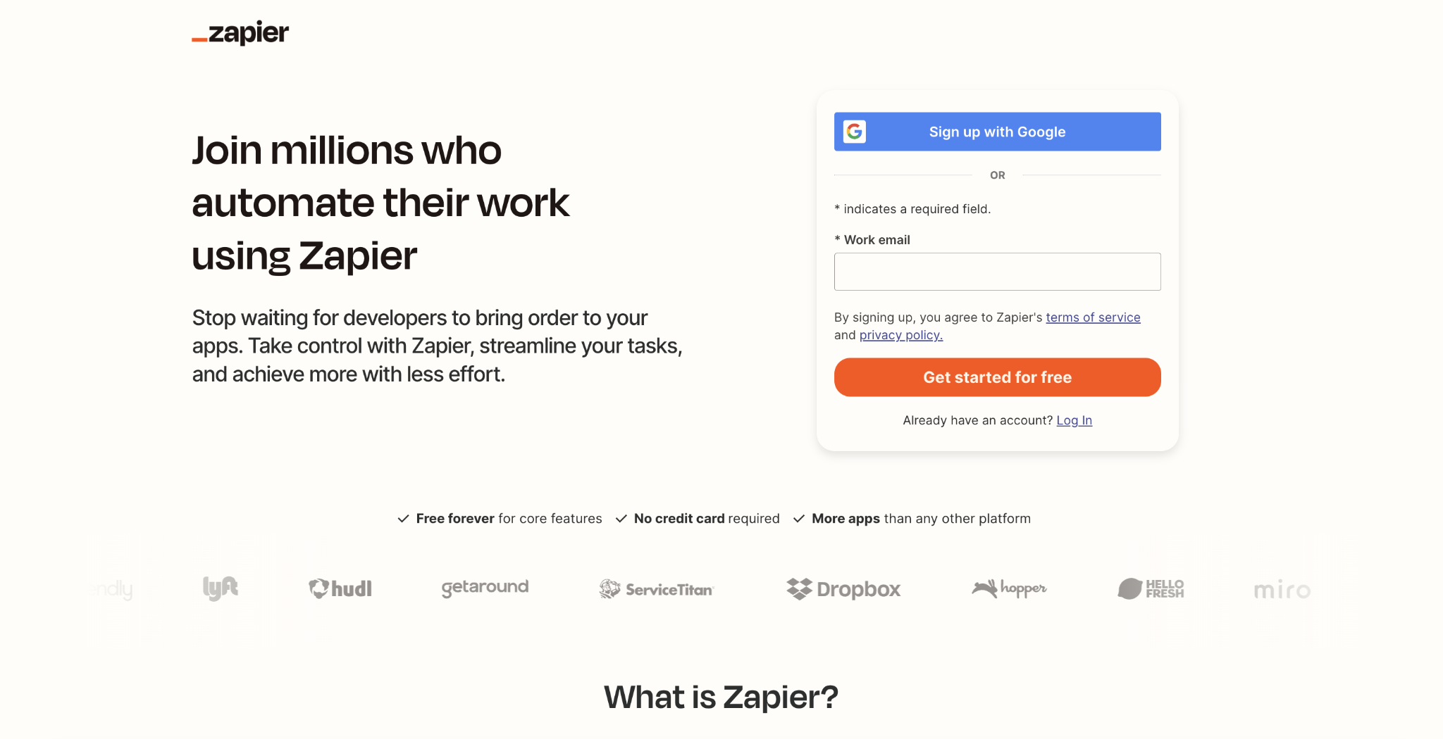 Zapier landing page