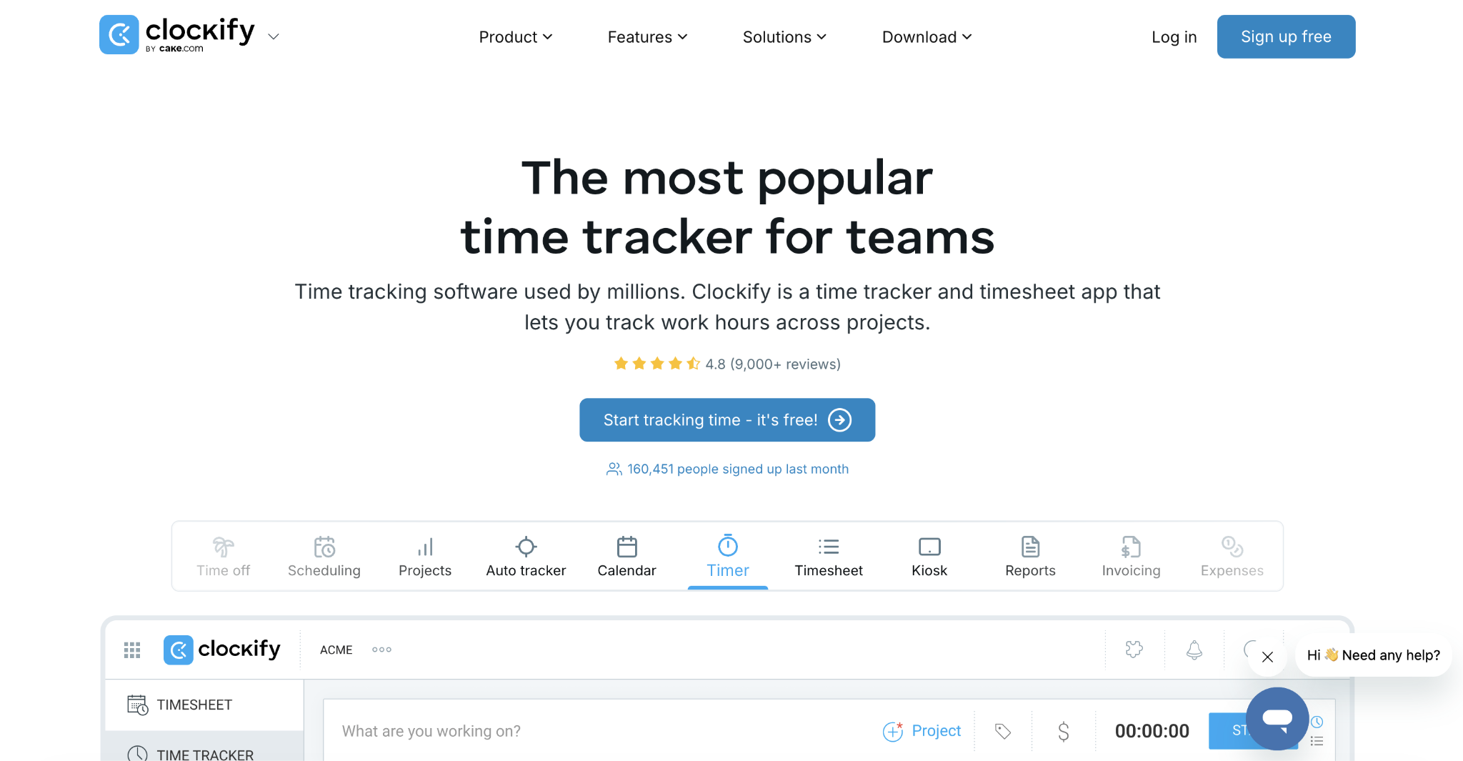 Clockify landing page