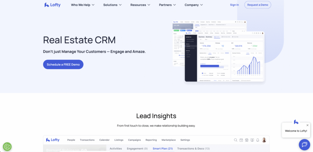 Lofty real estate CRM landing page
