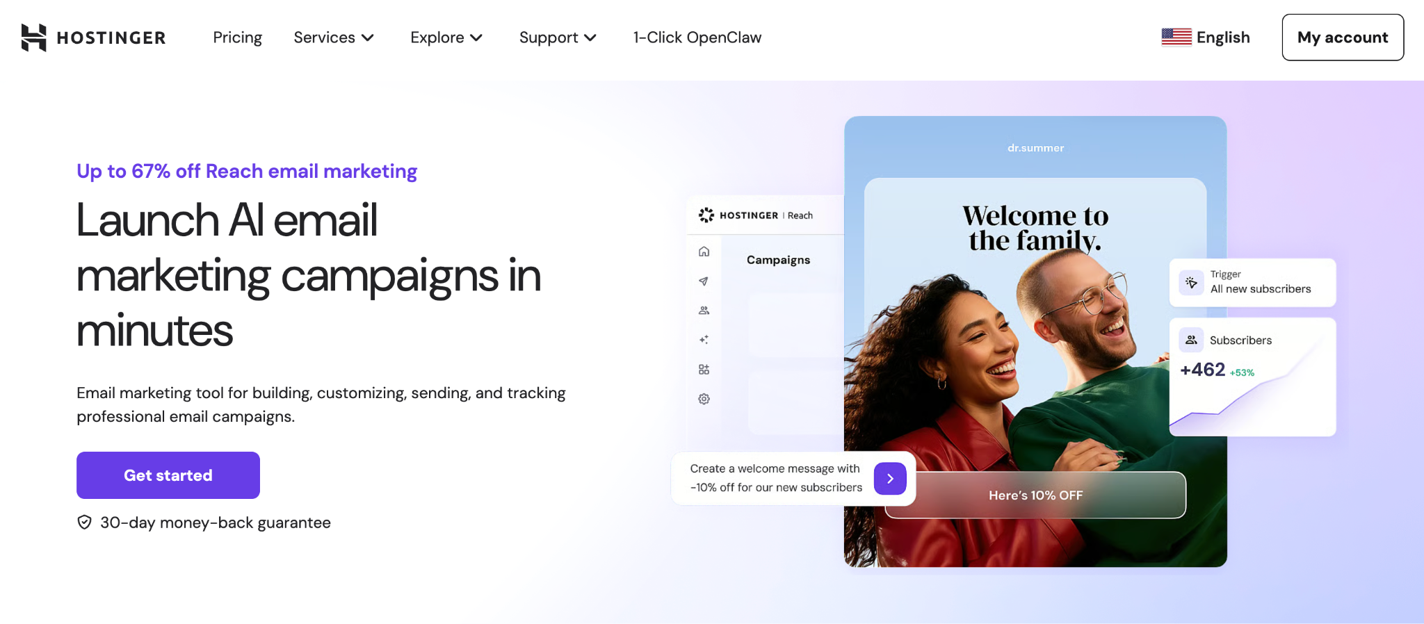 Homepage of Hostinger Reach