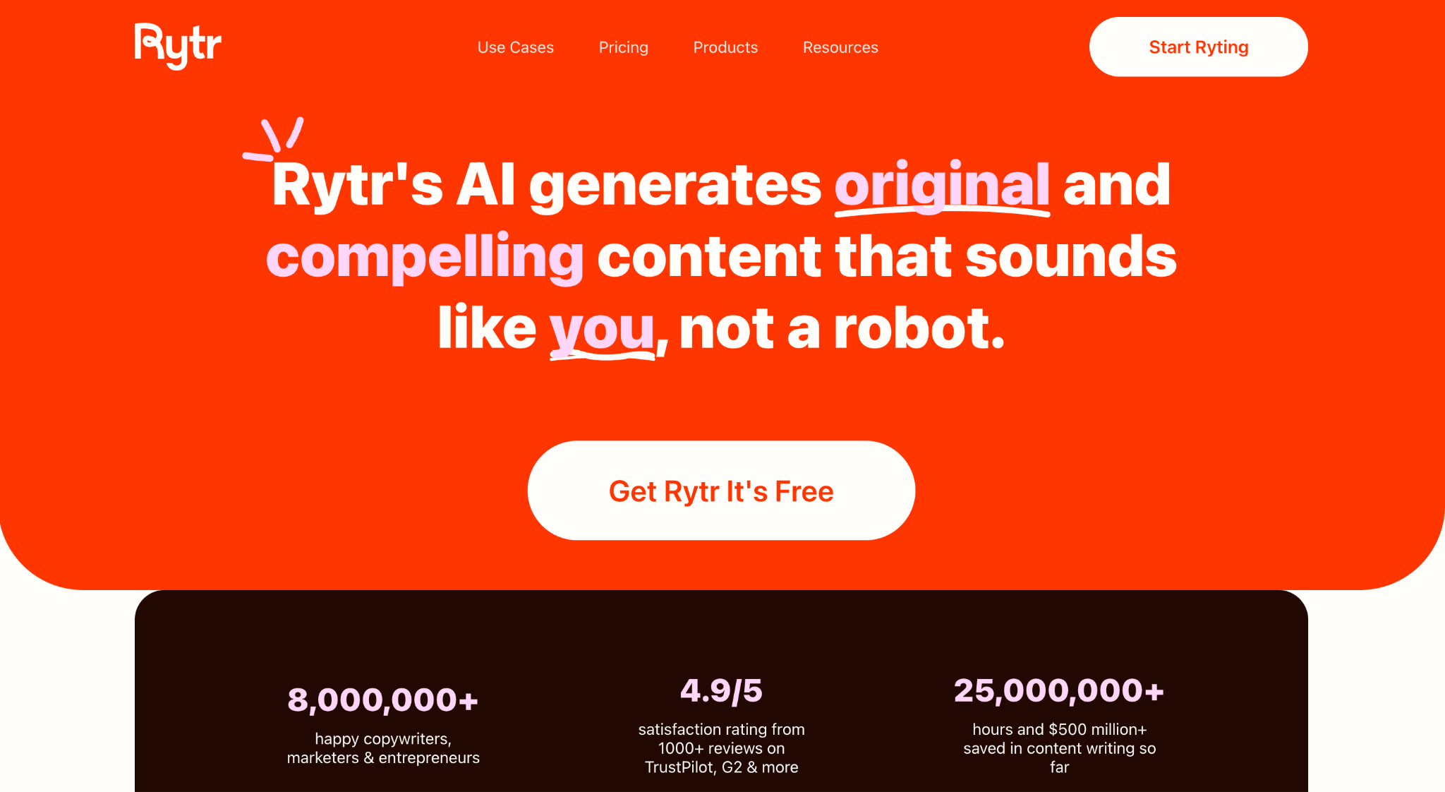 Homepage of Rytr