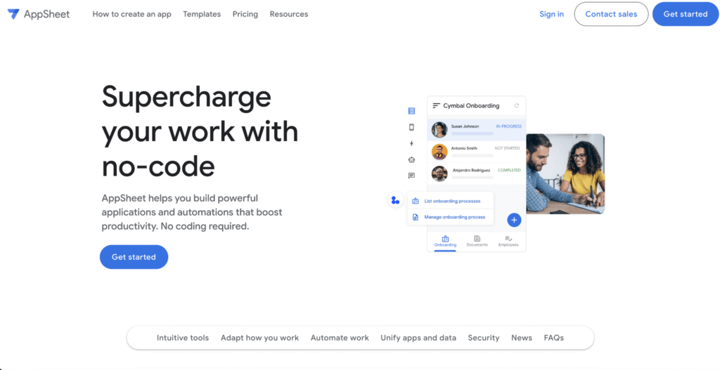 AppSheet landing page