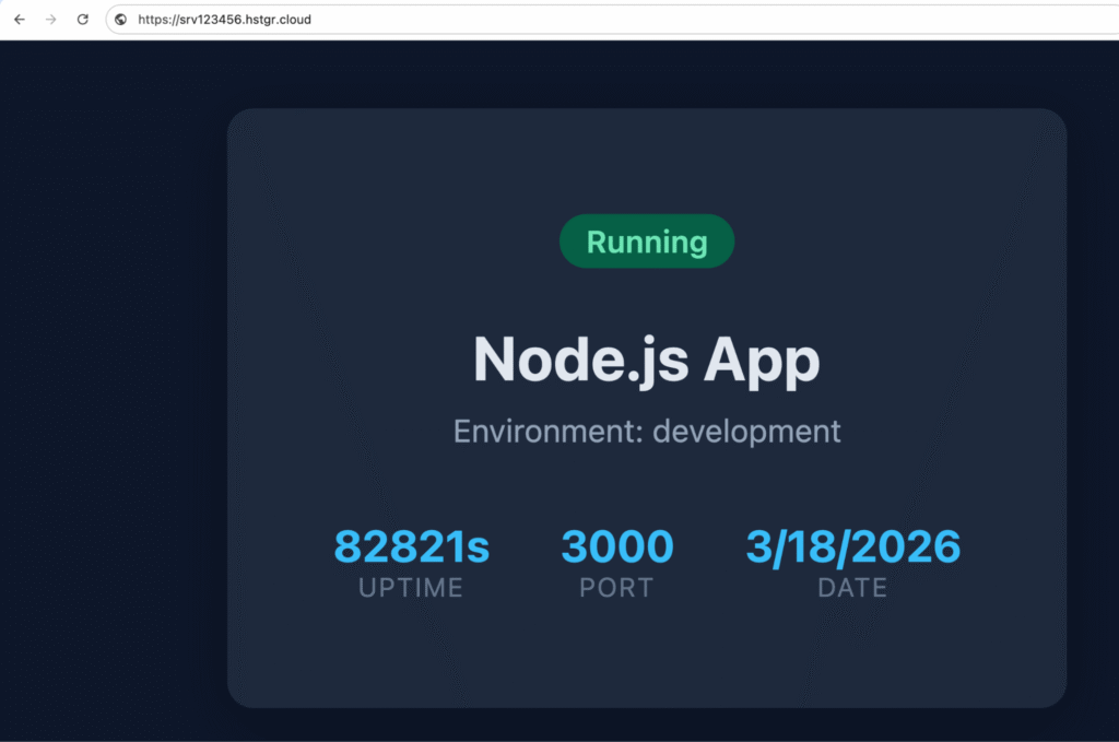 The Node.js application in the browser