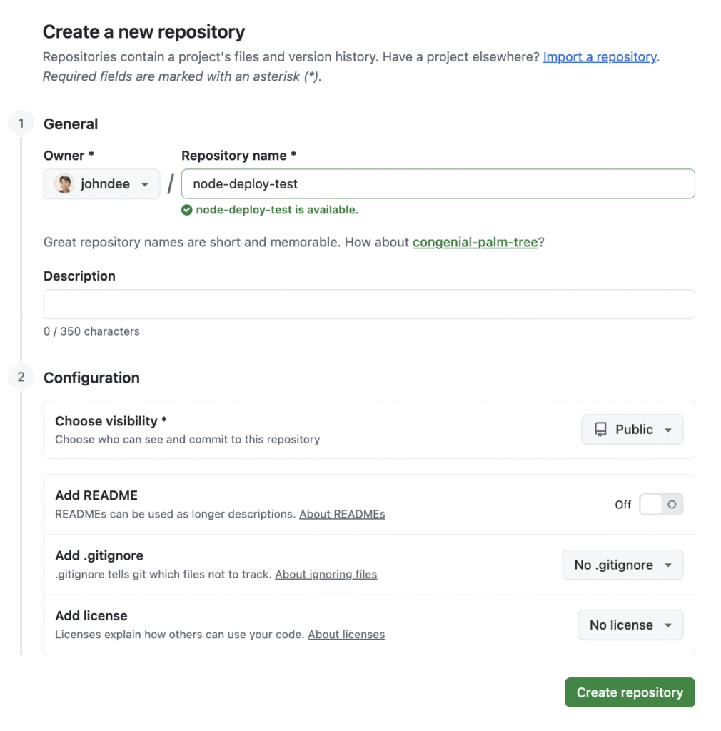 The Create repository menu in GitHub