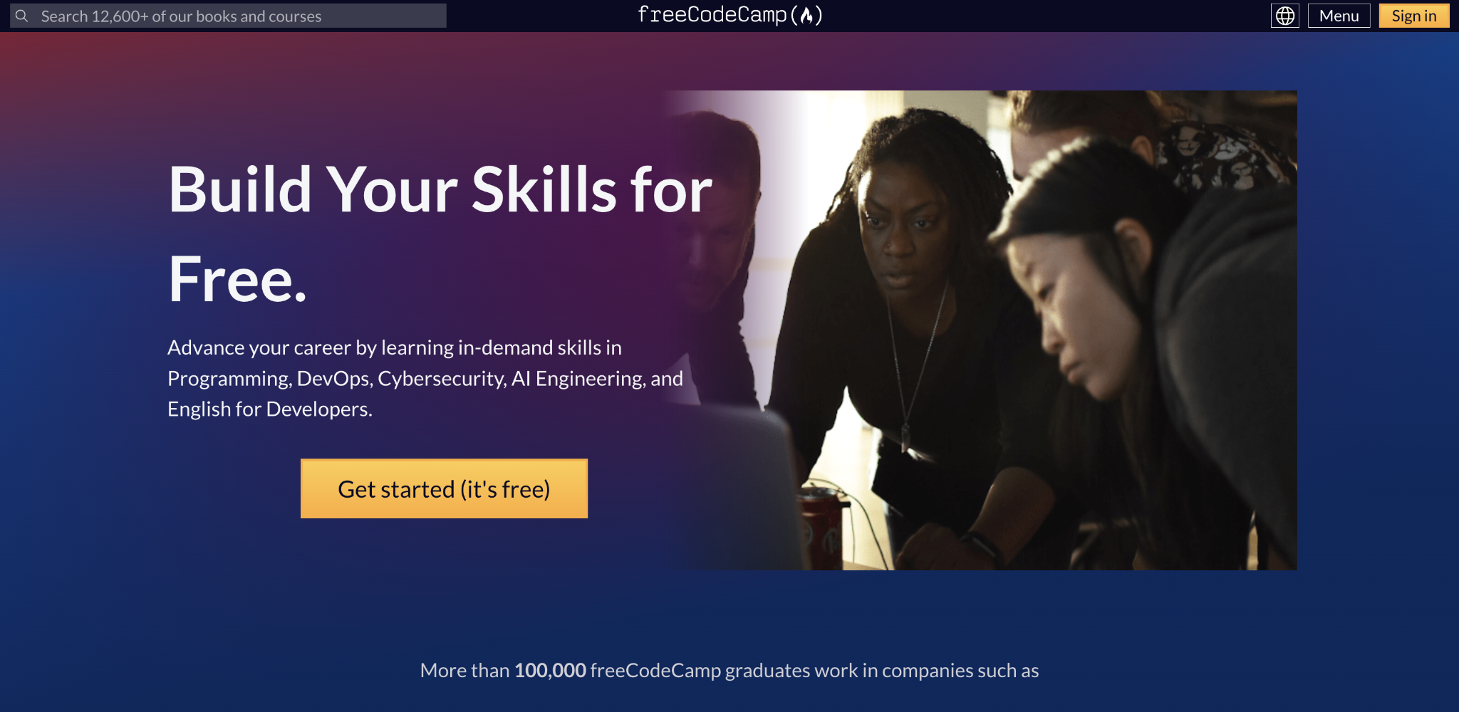 freeCodeCamp landing page