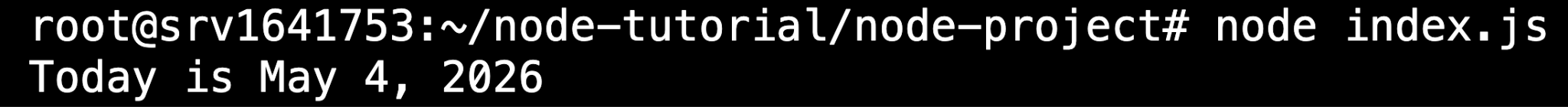 The terminal showing the node index.js command's output: 