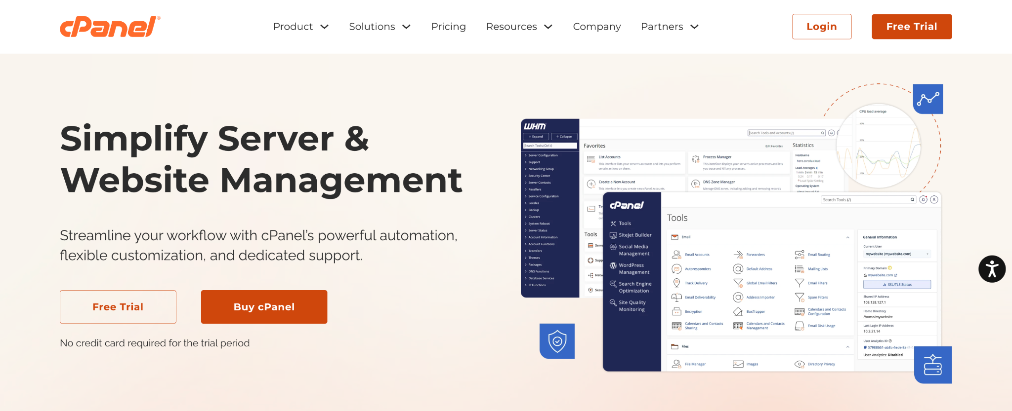 cPanel landing page