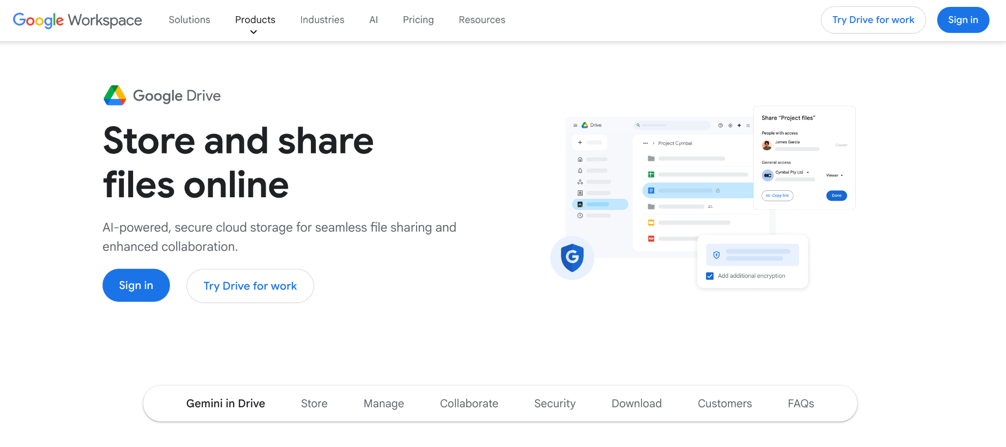 Google Drive landing page