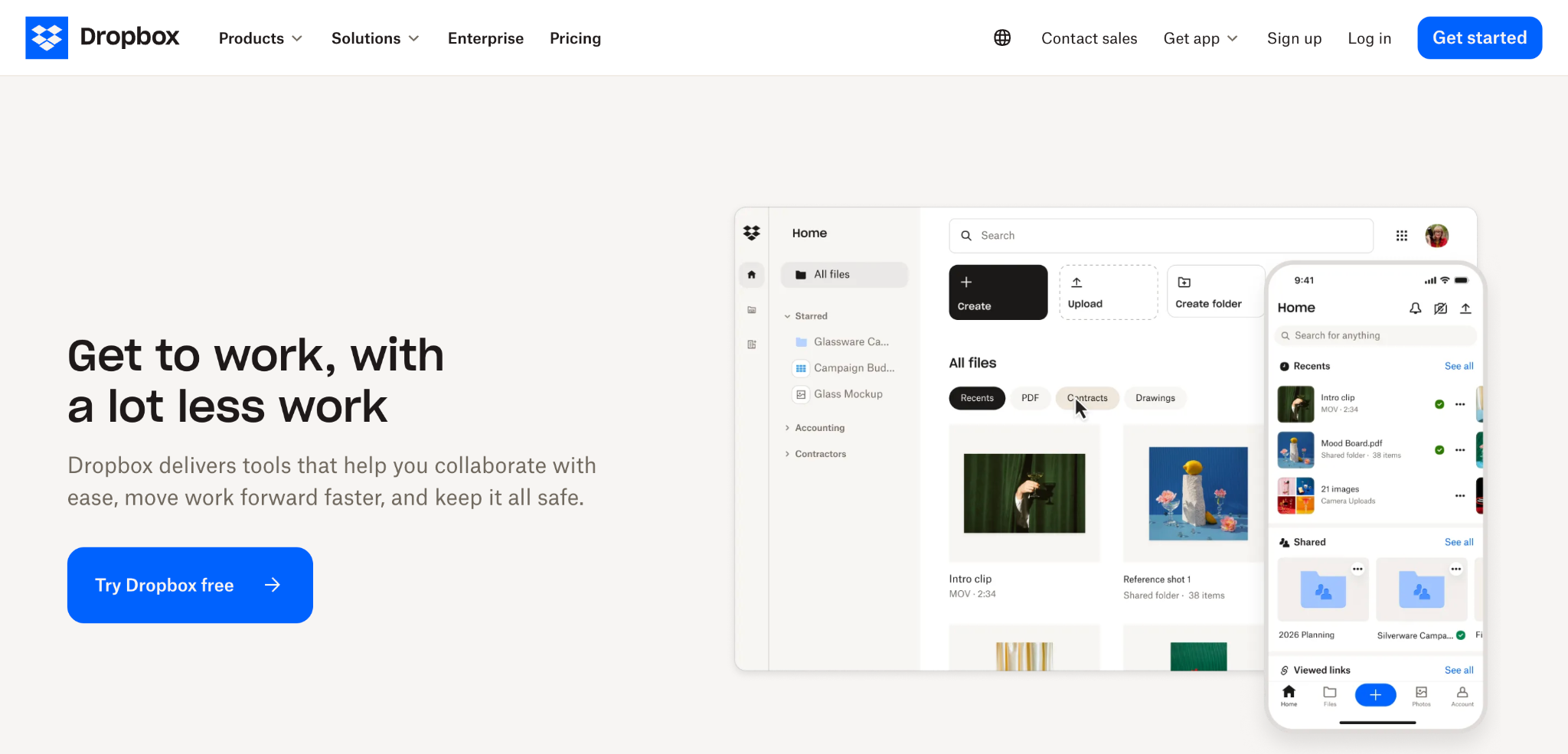 Dropbox landing page