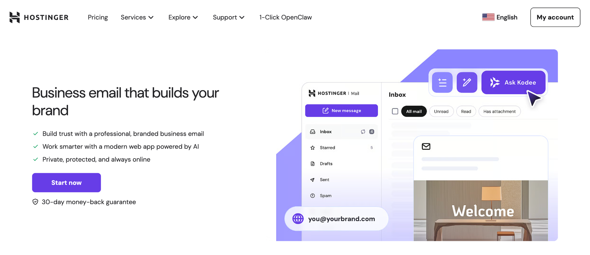 Hostinger Business Email landing page