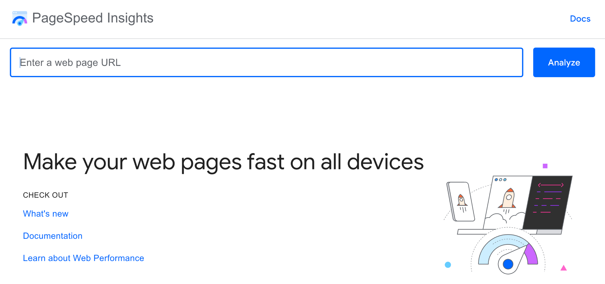 PageSpeed Insights landing page