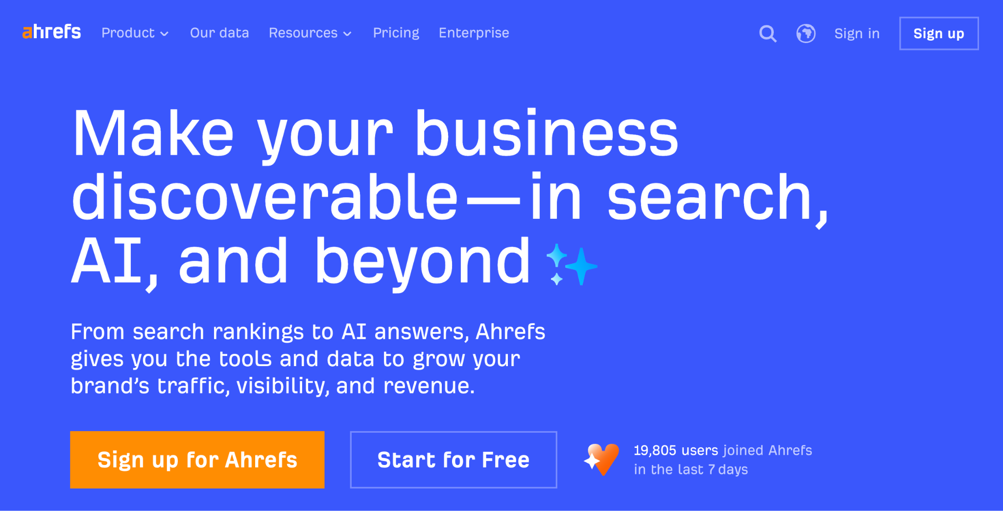 Ahrefs landing page
