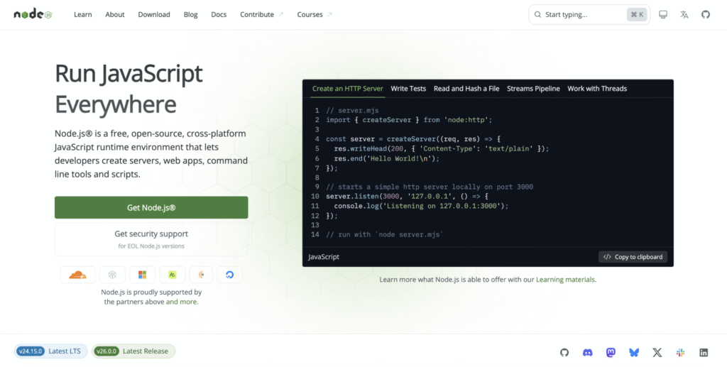 Node.js landing page