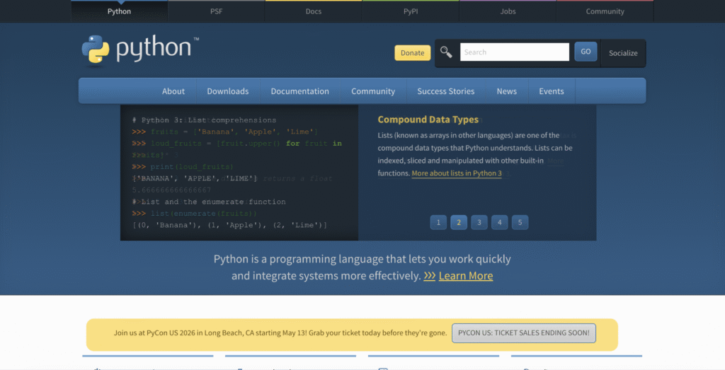 Python landing page