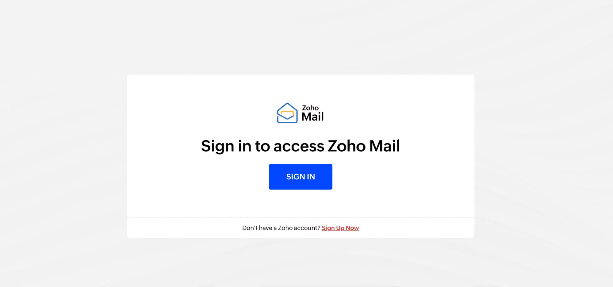 Homepage of Zoho Mail, a secure, ad-free, and privacy-focused business email and collaboration platform.