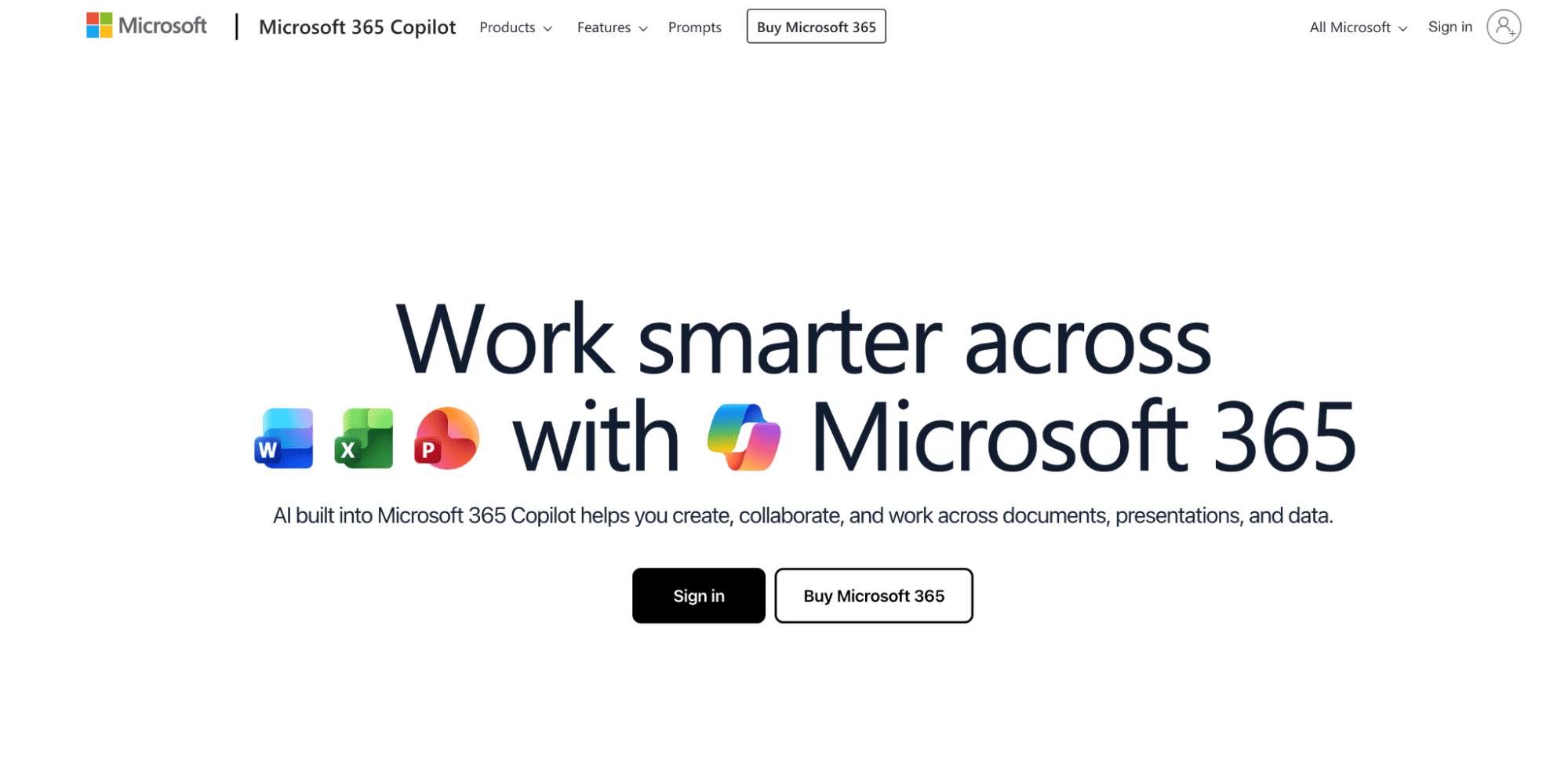 Homepage of Microsoft 365, a subscription-based productivity service that includes premium versions of classic Office apps (Word, Excel, PowerPoint), cloud storage, and intelligent cloud services.