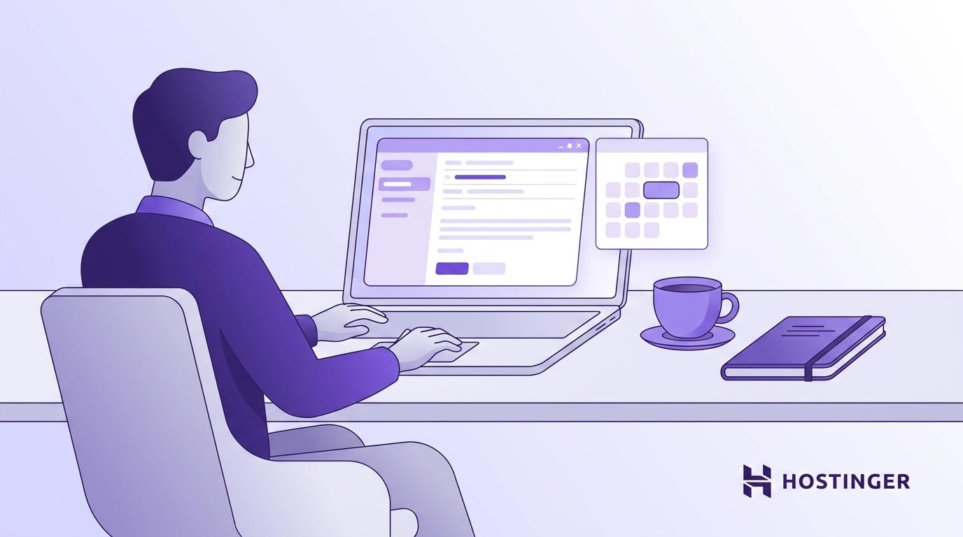 Man creating an email on his desk illustration
