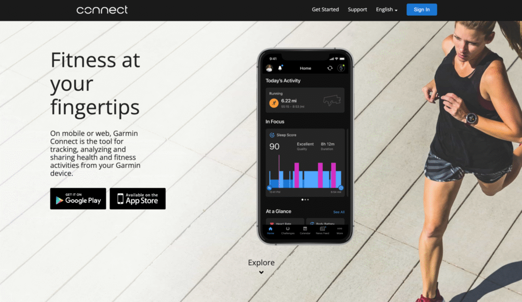 Homepage of Garmin Connect