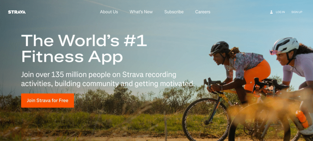 Homepage of Strava
