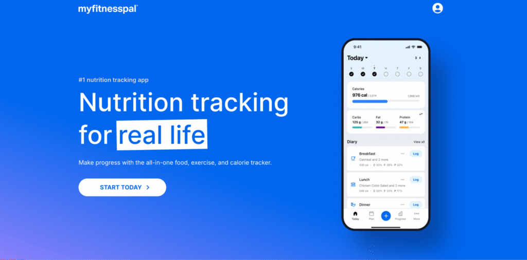 Homepage of MyFitnessPal