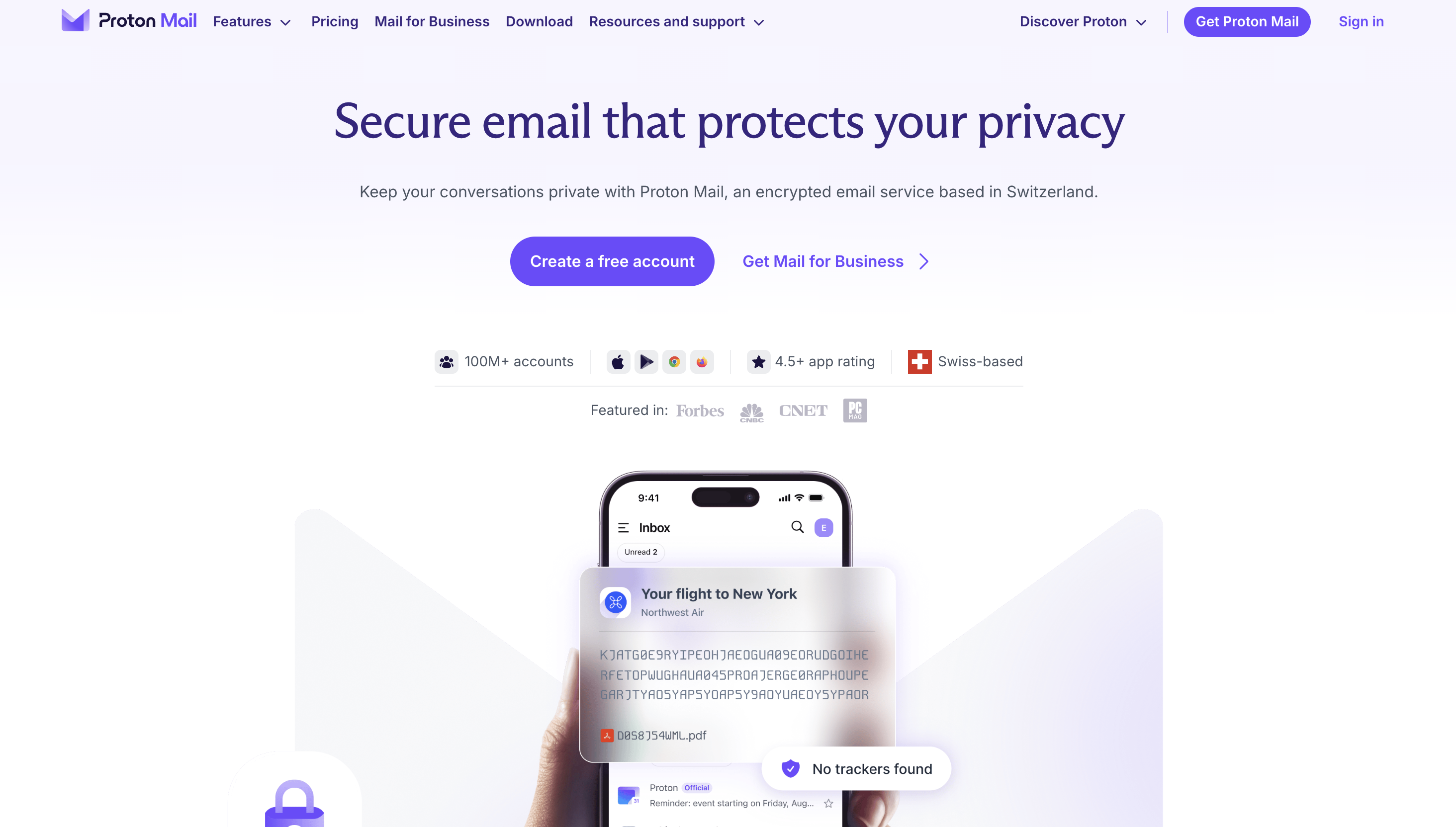 Proton Mail's home page