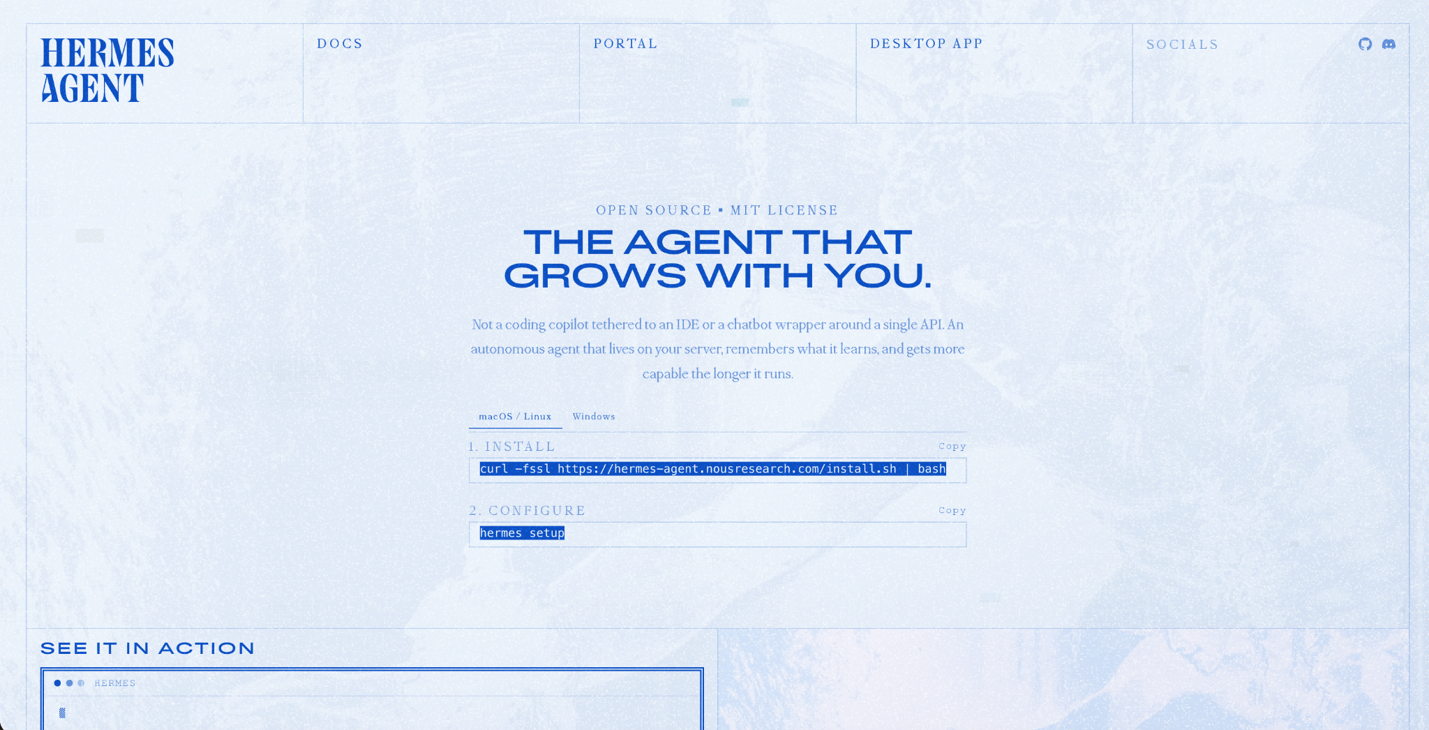 Hermes Agent landing page