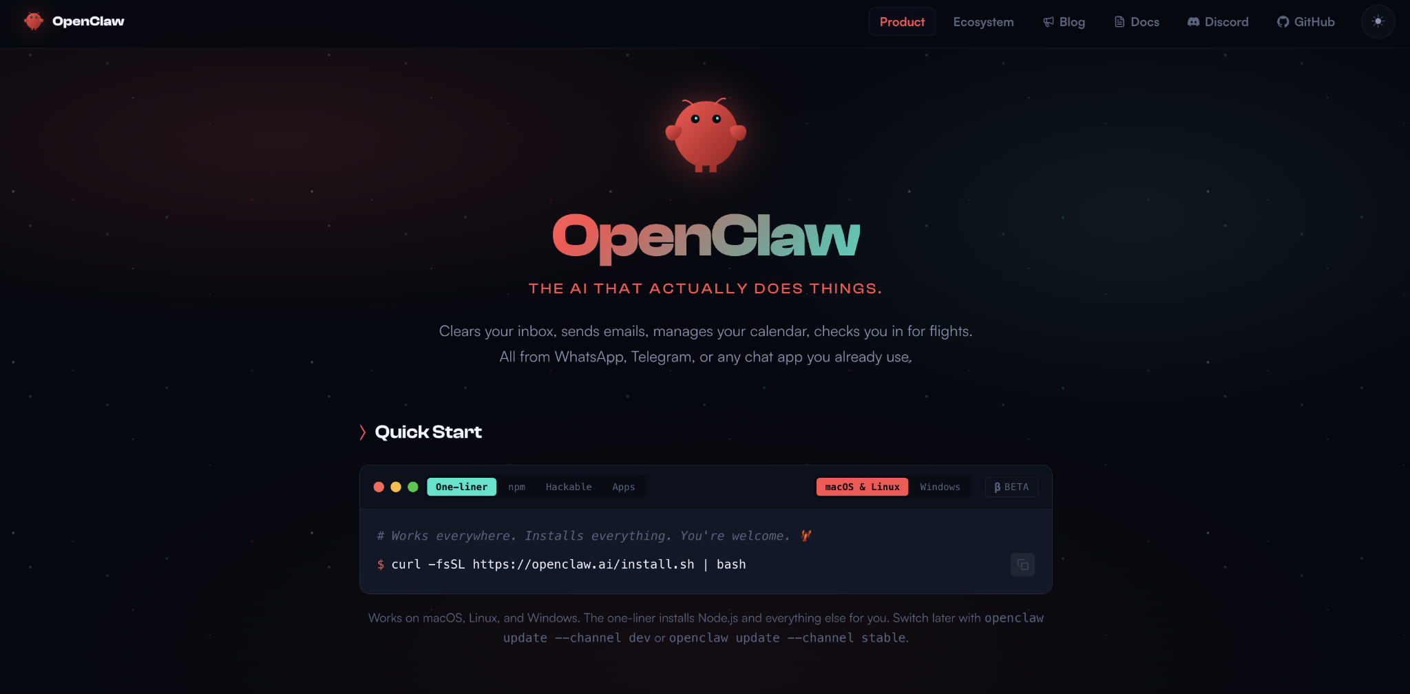 OpenClaw landing page