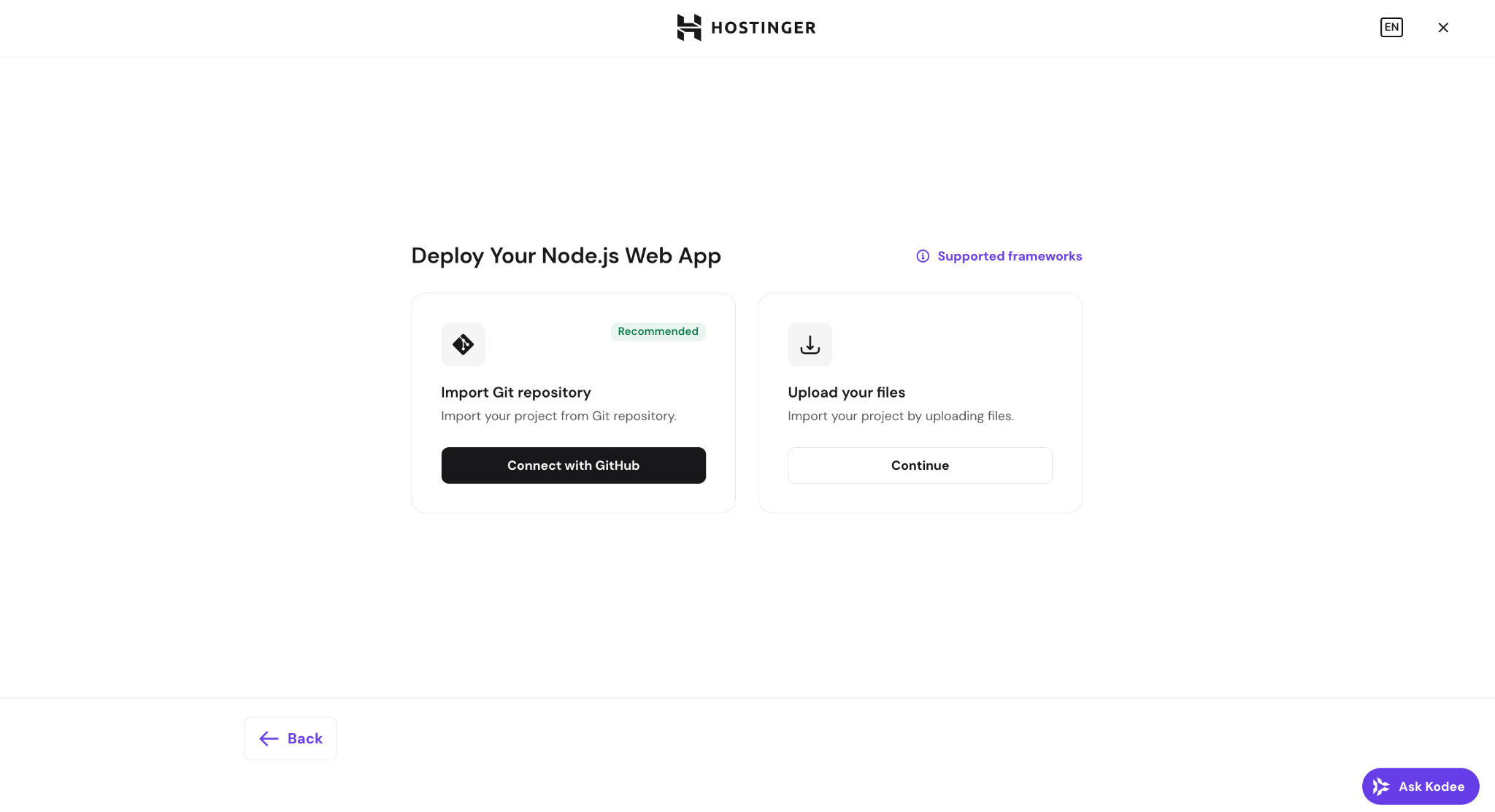 Hostinger Node-js web app hosting deployment options