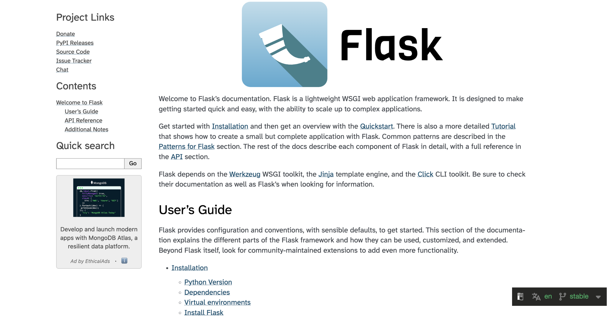Flask landing page
