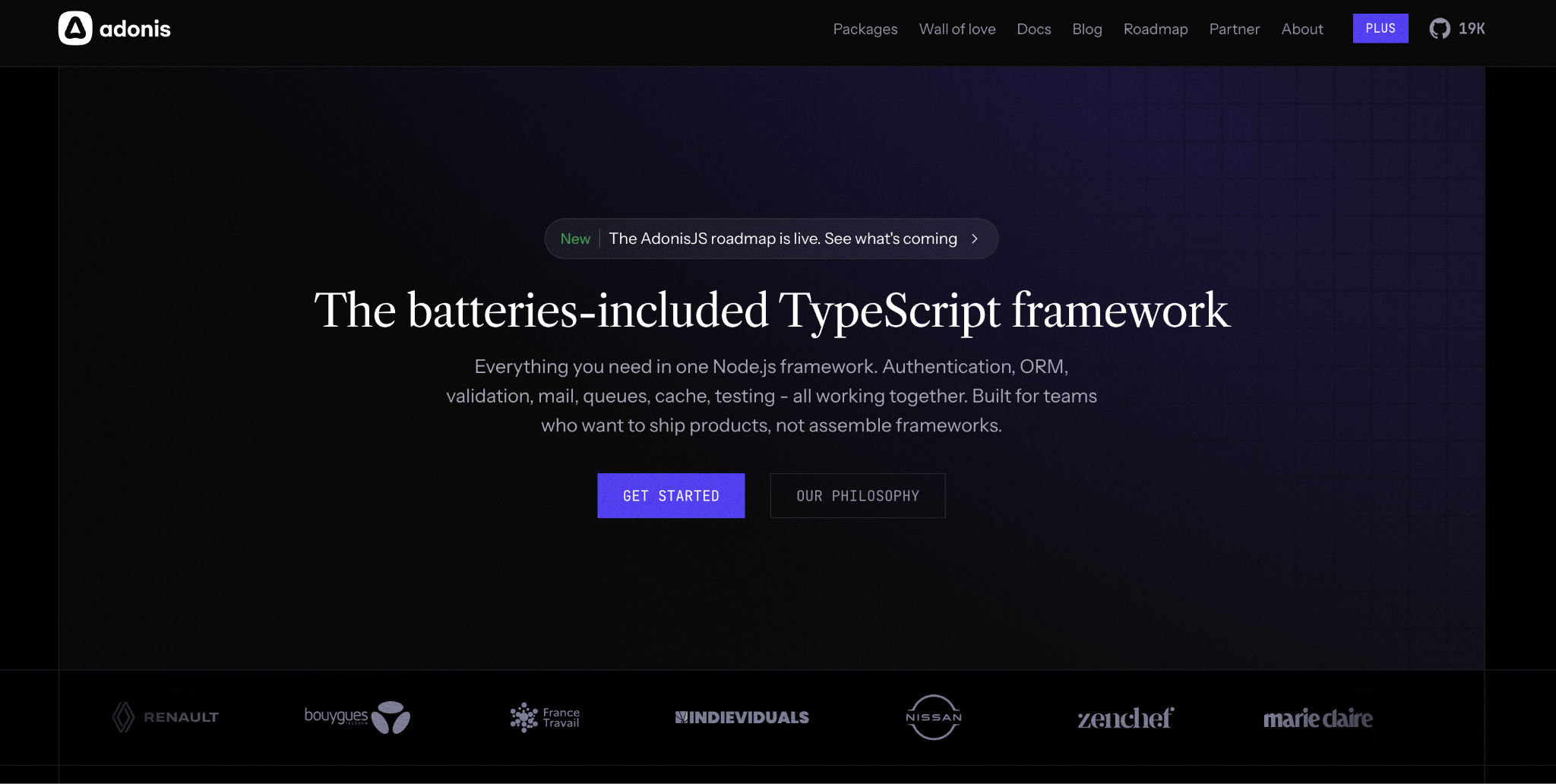 AdonisJS landing page