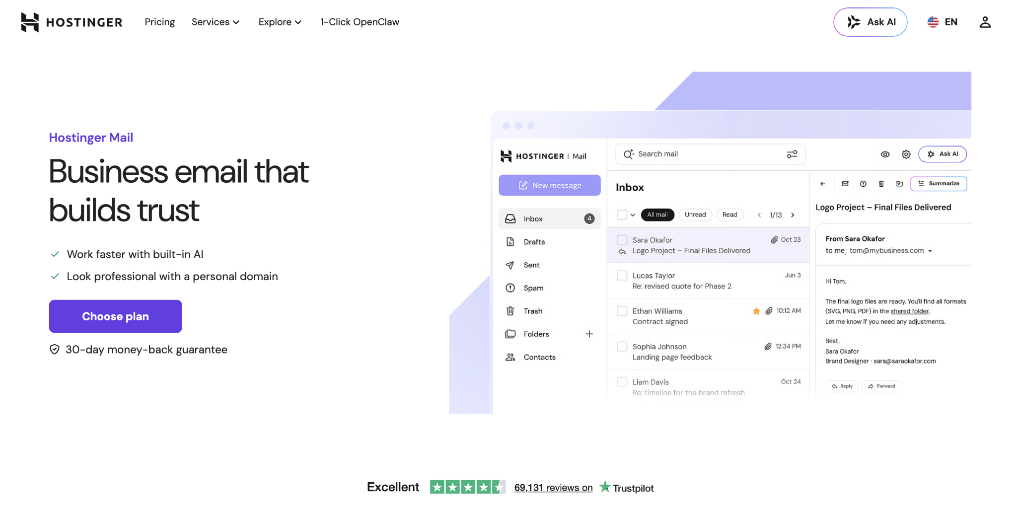 Hostinger Mail landing page