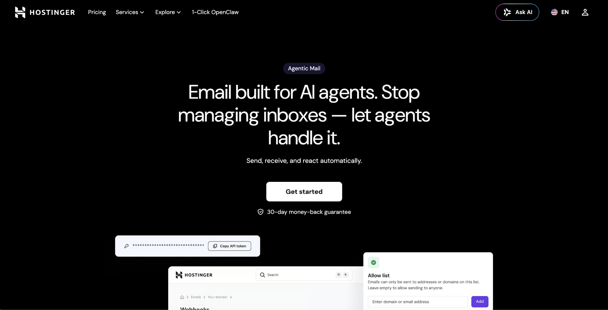 Hostinger Agentic Mail landing page