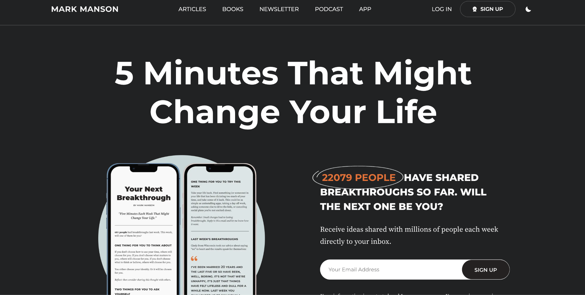 Mark Manson landing page