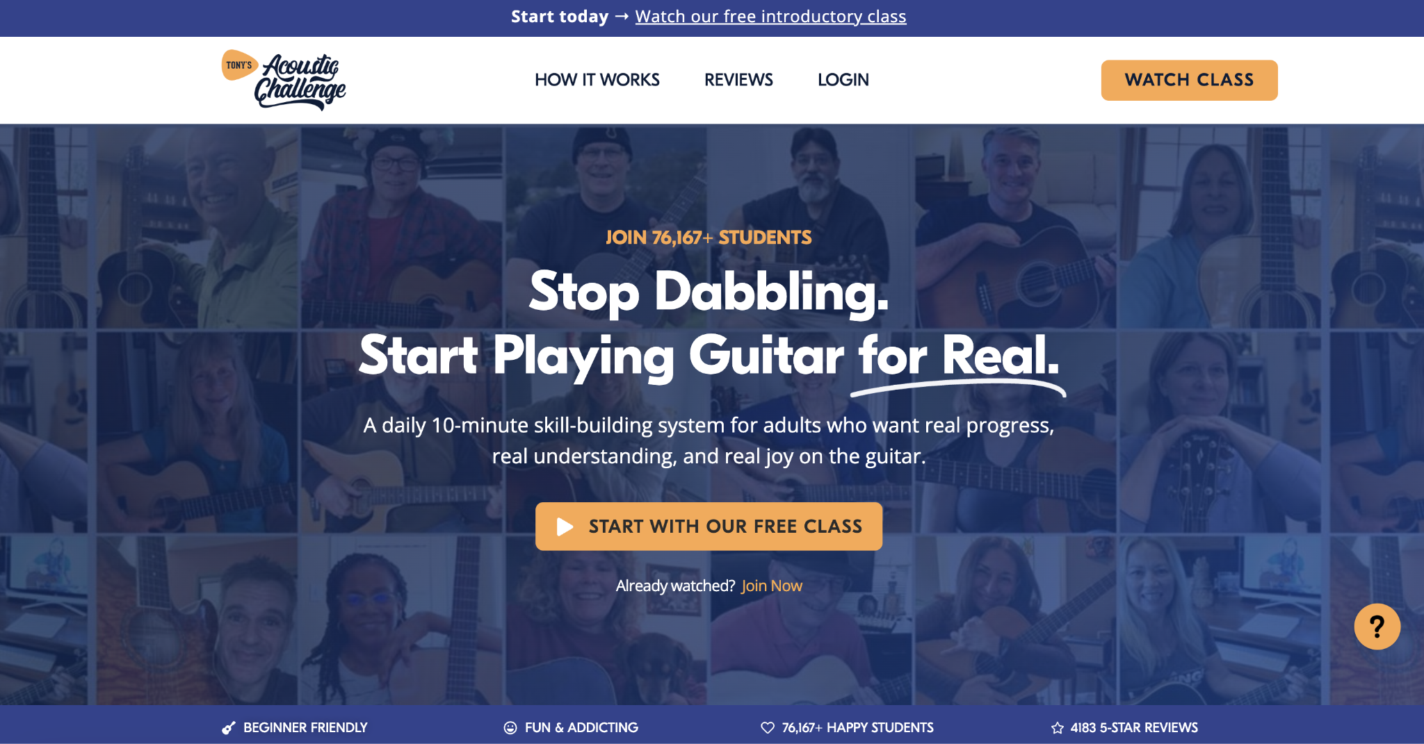 Tony's Acoustic Challenge landing page