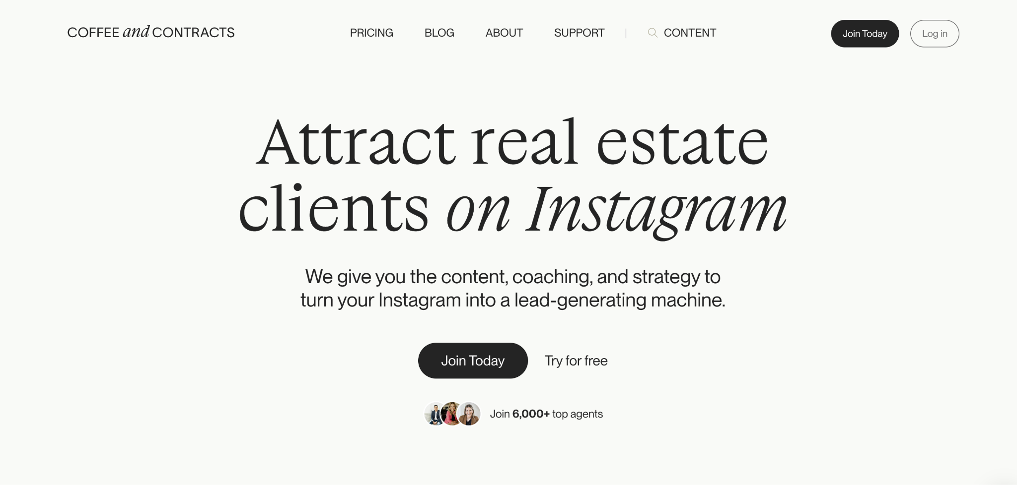 Coffee & Contracts landing page
