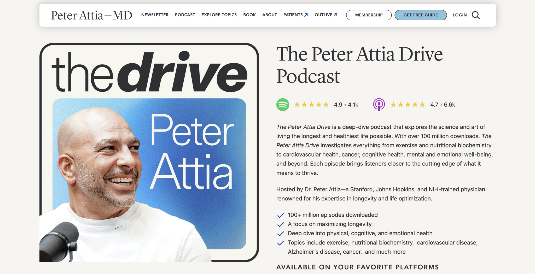 The Peter Attia Drive landing page