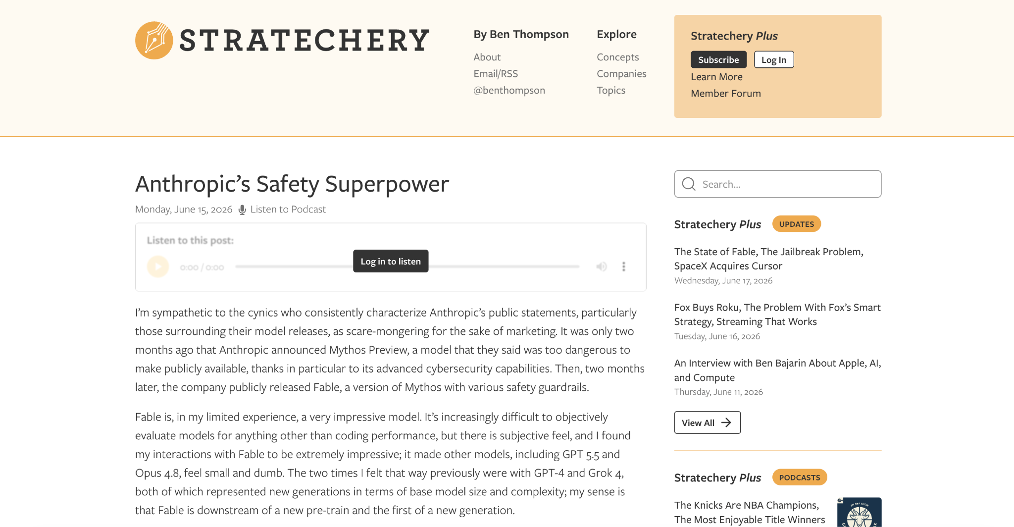 Stratechery landing page