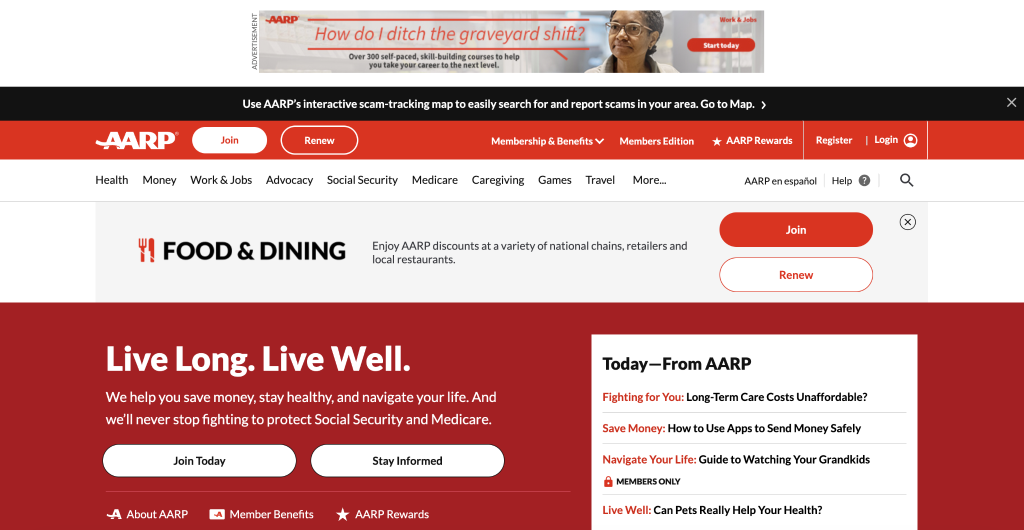 AARP landing page