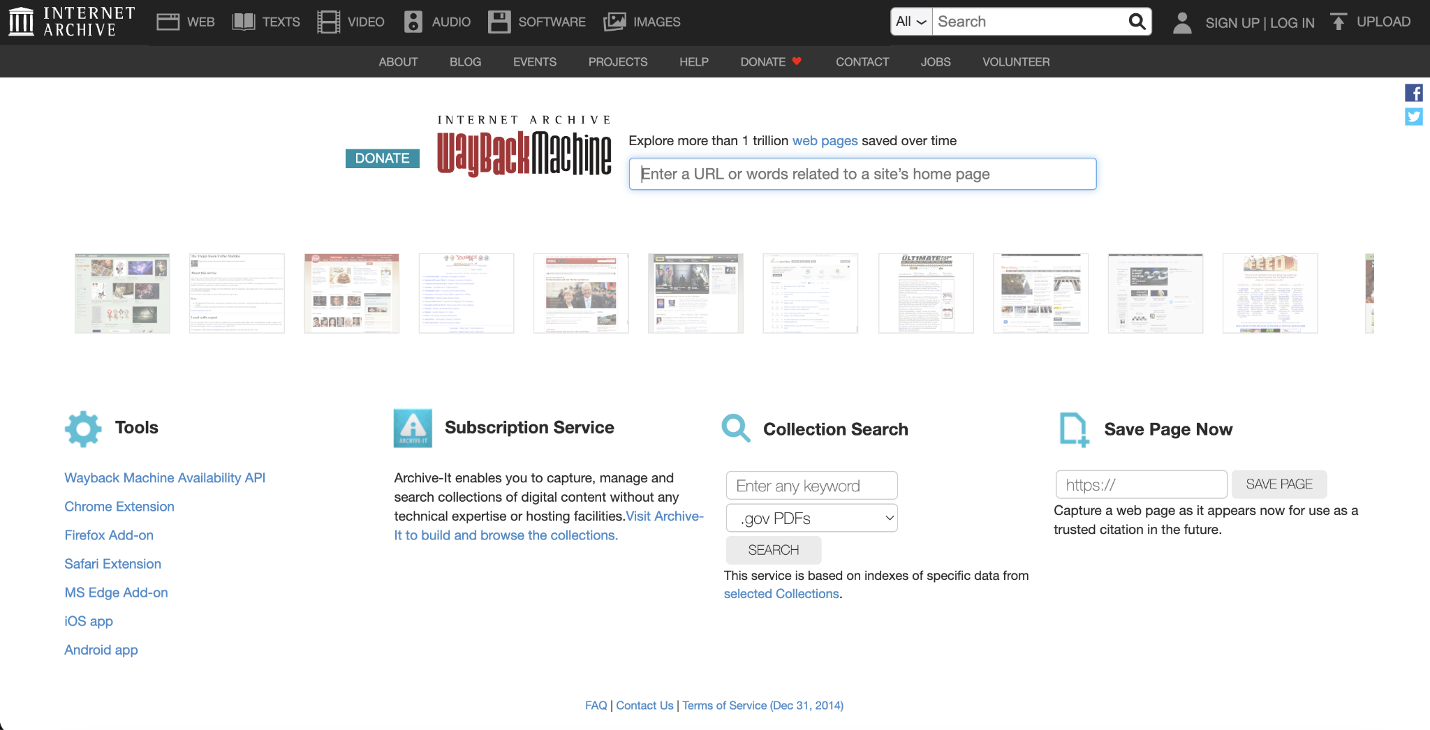 Wayback Machine home page
