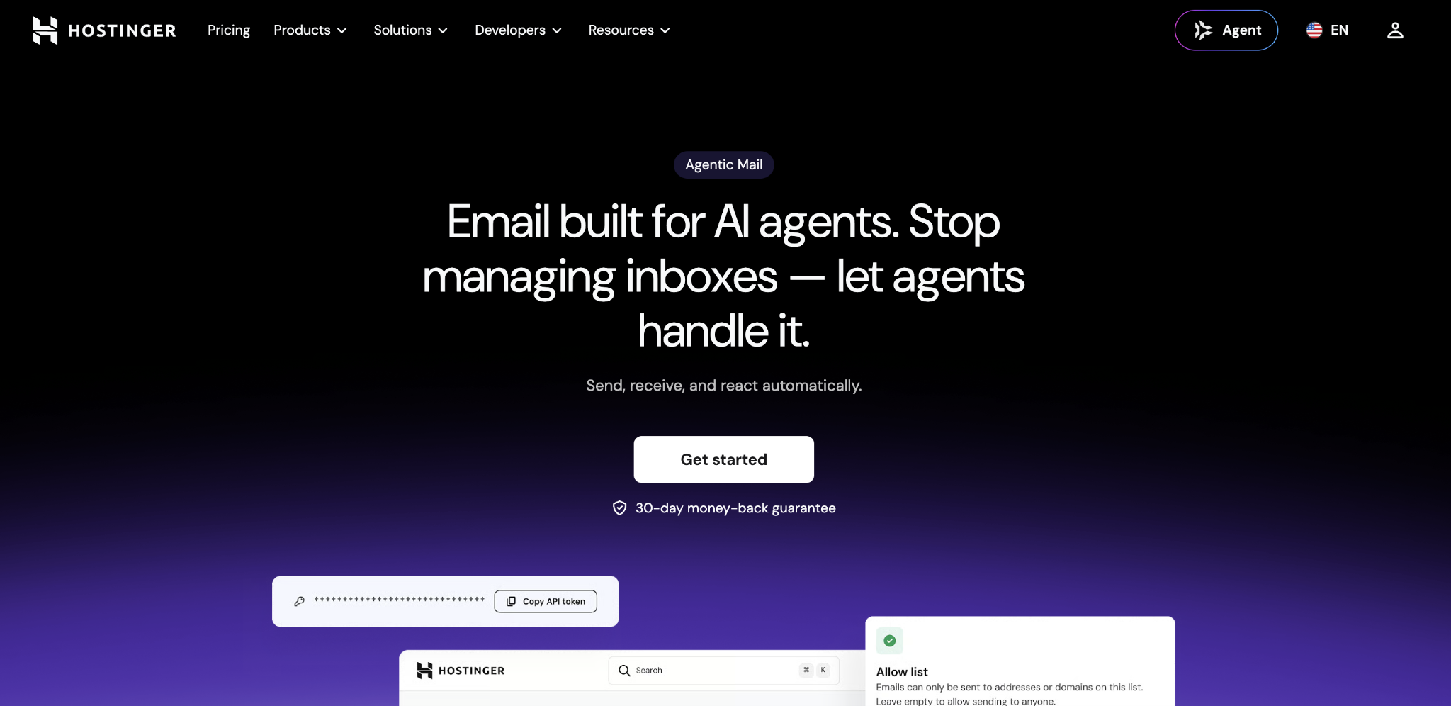 Hostinger Agentic Mail landing page