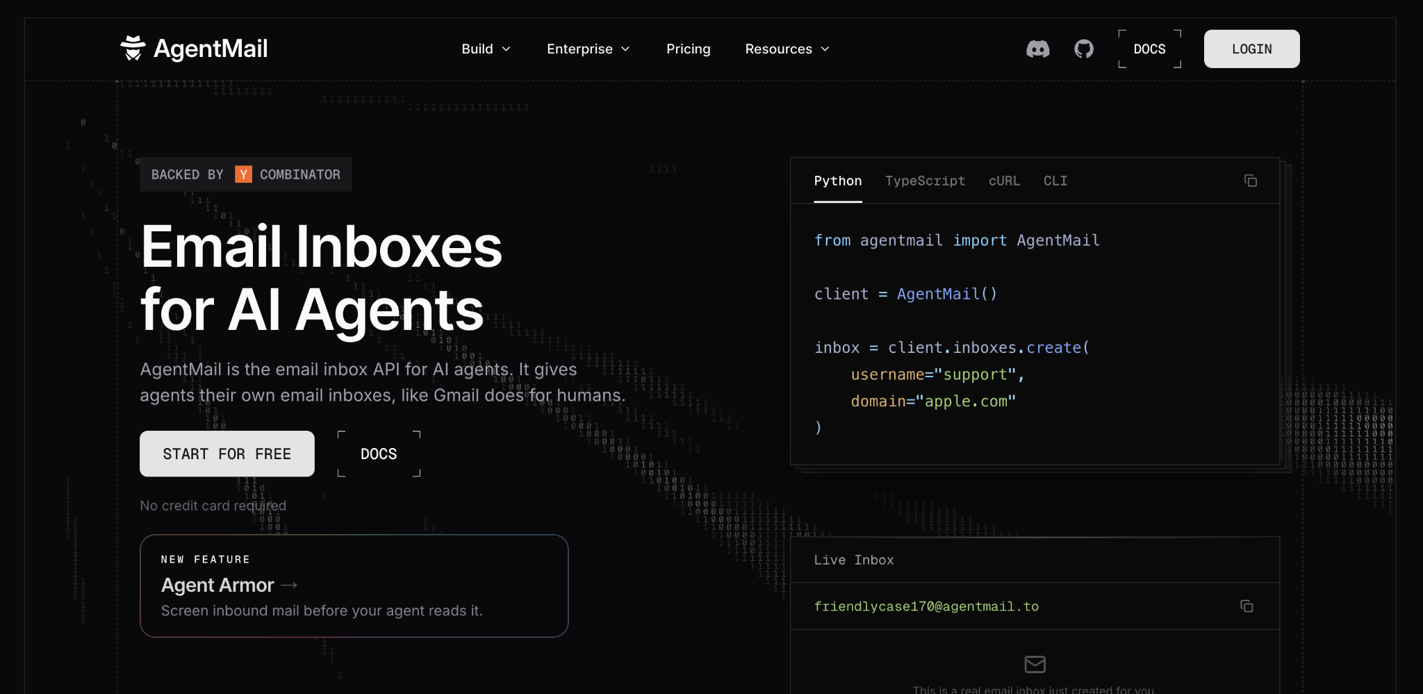 AgentMail landing page