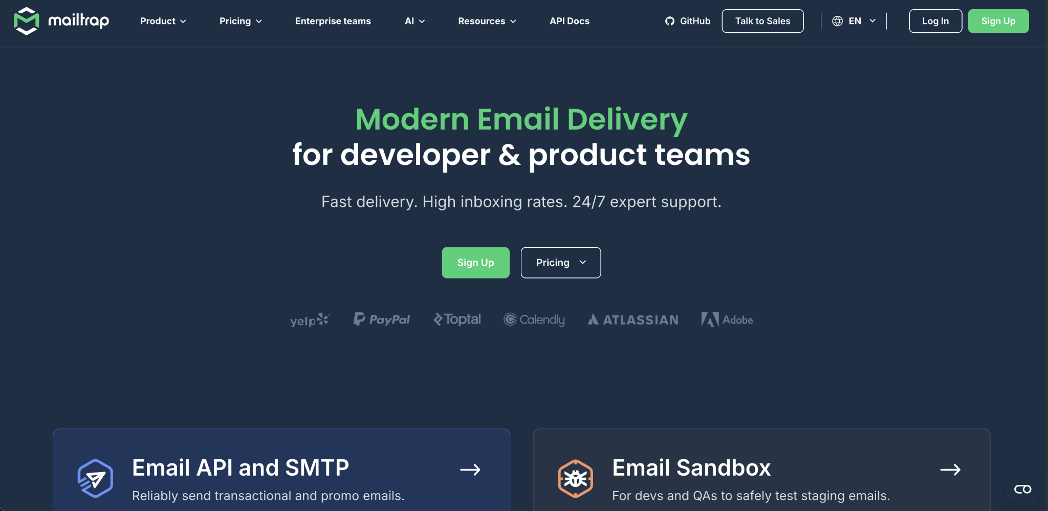Mailtrap landing page