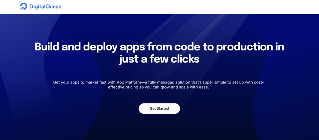 Homepage of DigitalOcean App Platform, a managed platform-as-a-service for Codex-generated web apps, APIs, static sites, and containerized services.