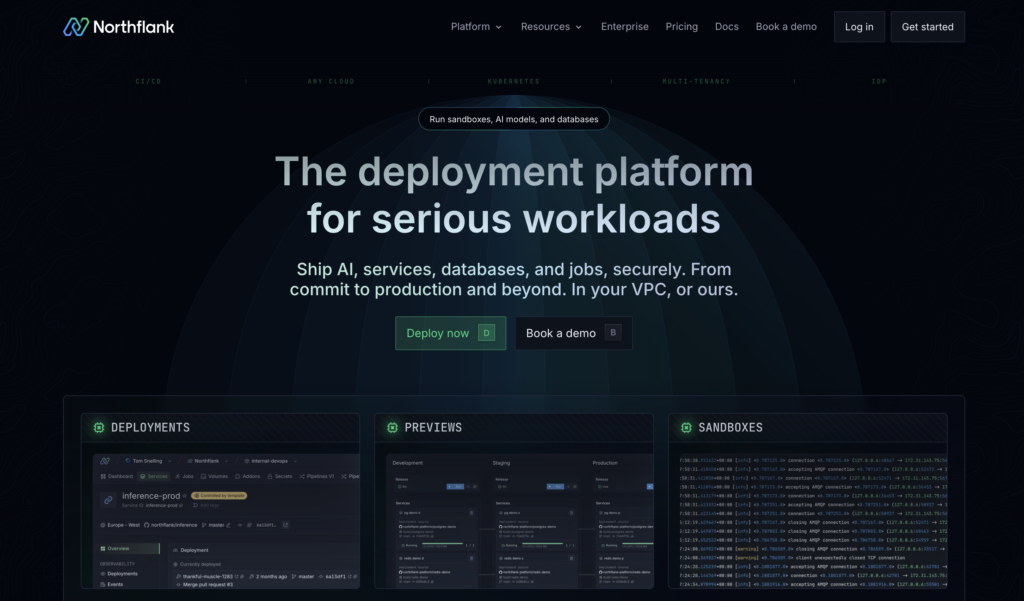 Homepage of Northflank, a cloud platform for deploying Codex-generated full-stack apps, containers, databases, jobs, and production services.