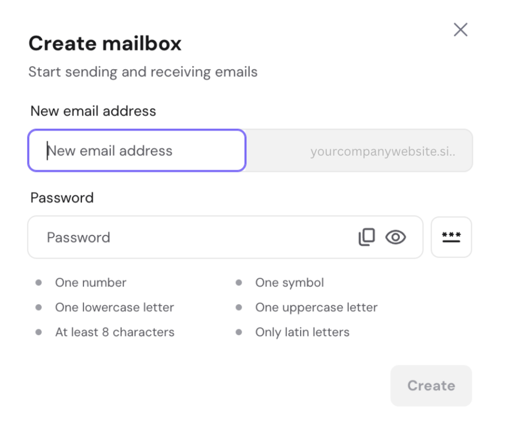 hostinger-hpanel-create-mailbox Hostinger hPanel showcasing email hosting service.