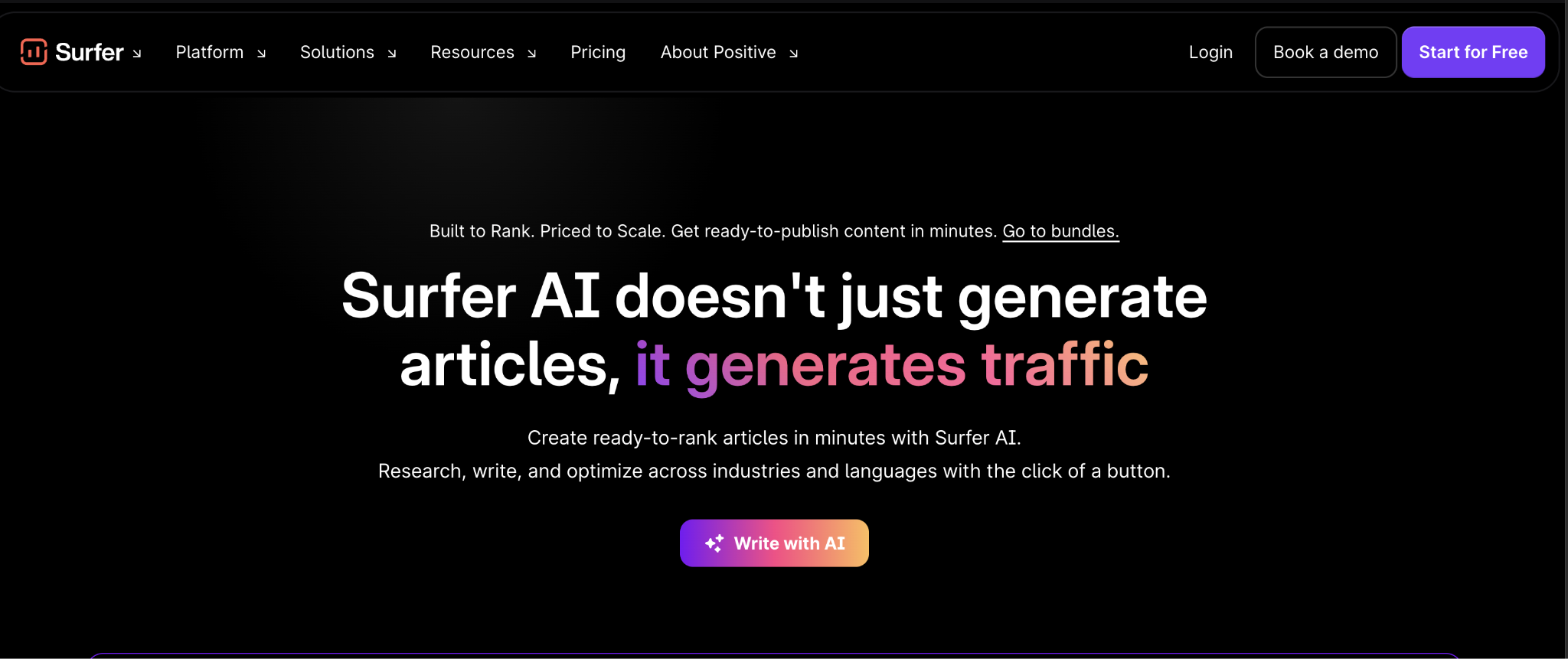 Surfer AI landing page