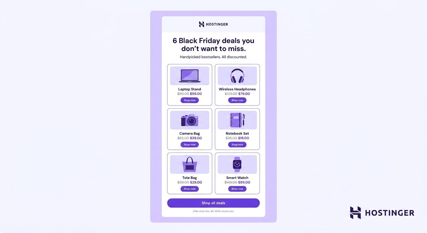 Black Friday curated product grid email