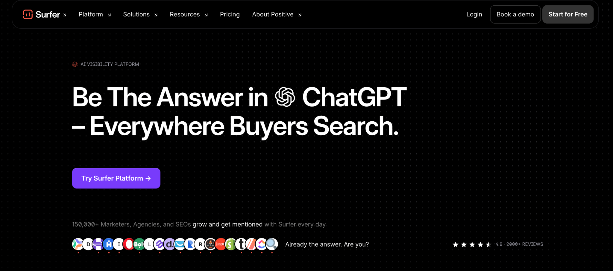 Surfer homepage pinch the header